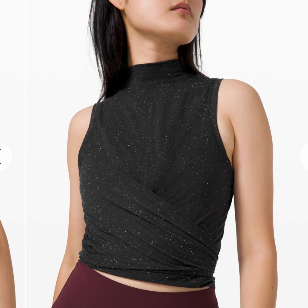 (0) Lululemon Time to Restore Mock Neck Tank Black White Crop Extra Small Twist